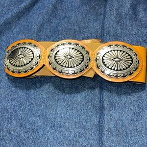 vintage CHICOS southwestern CONCHO wide belt leather CORSET cowboy rodeo.